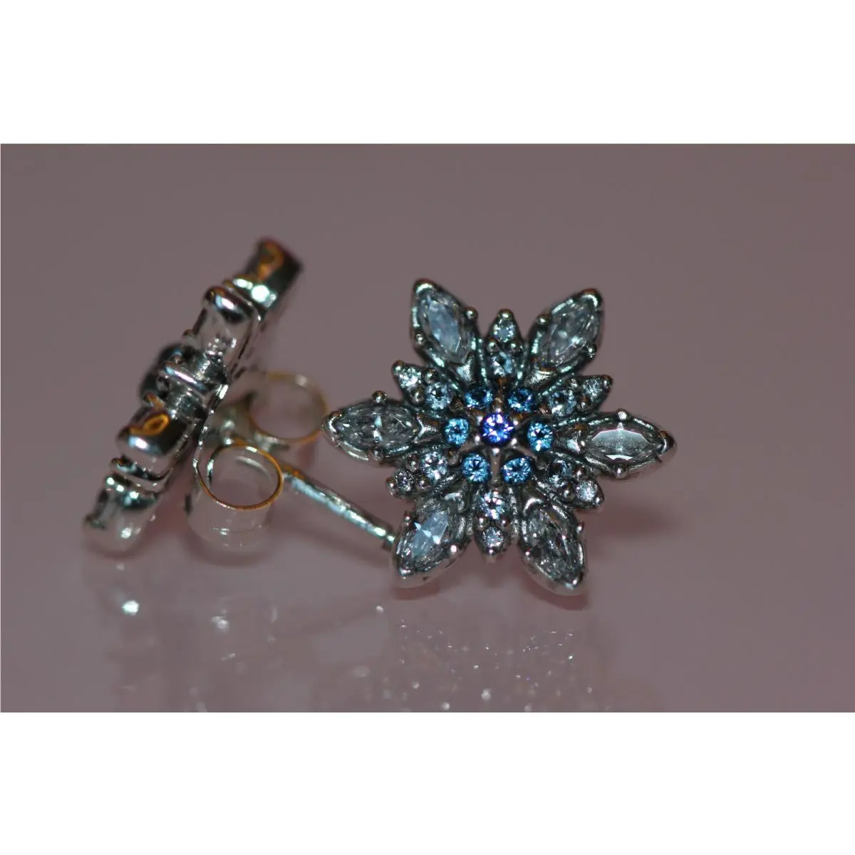 Pandora Crystalized Snowflake Stud Earrings 290590NLBMX Tag Box