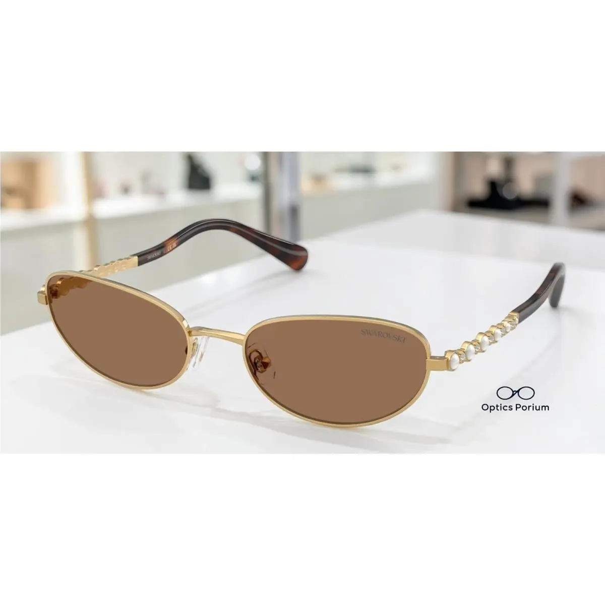 SK7044 400473 Gold Dark Brown 56 mm Women`s Sunglasses by Swarovski