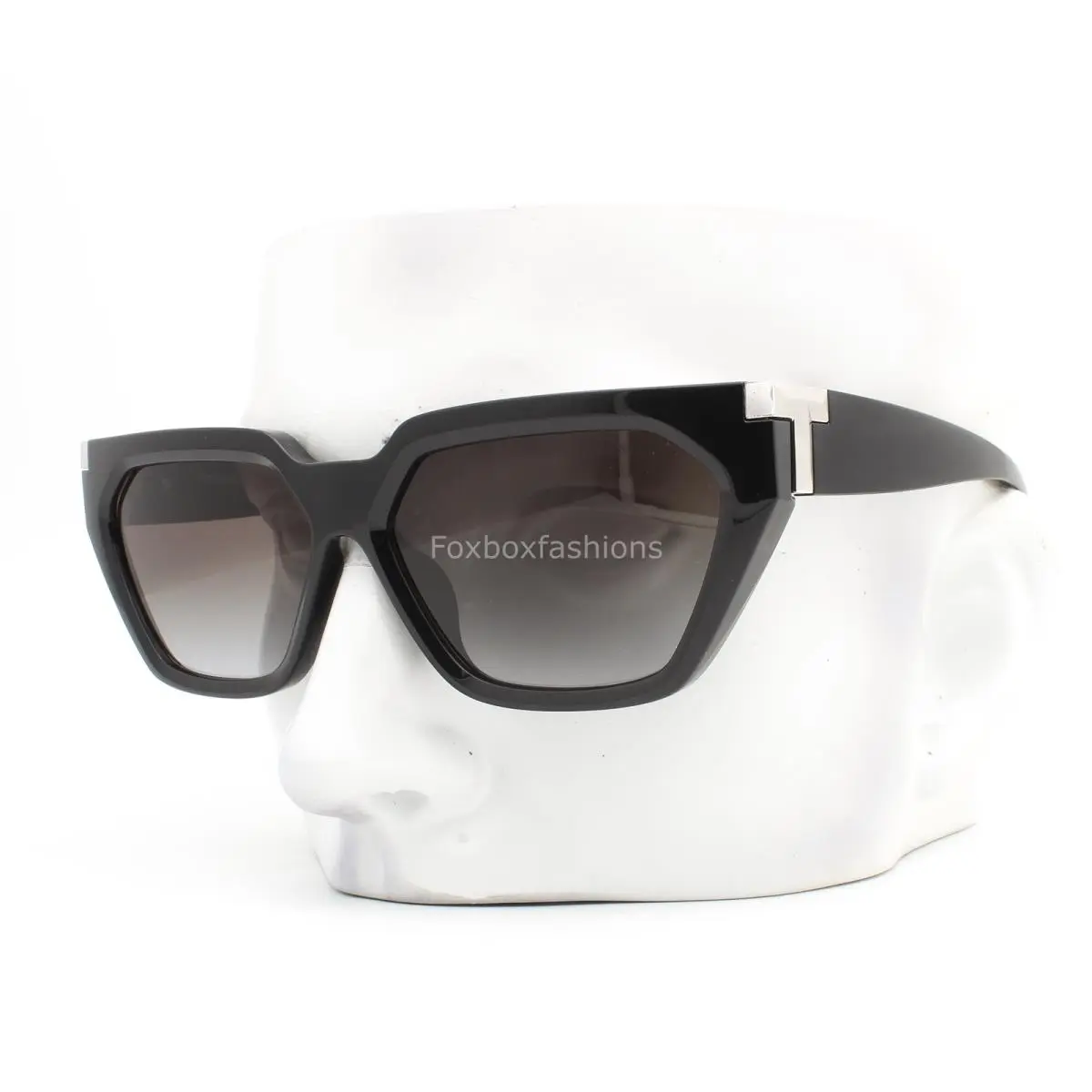 Tiffany Sunglasses Polished Black Silver T Logo TF 4205U 8001/3C with Case