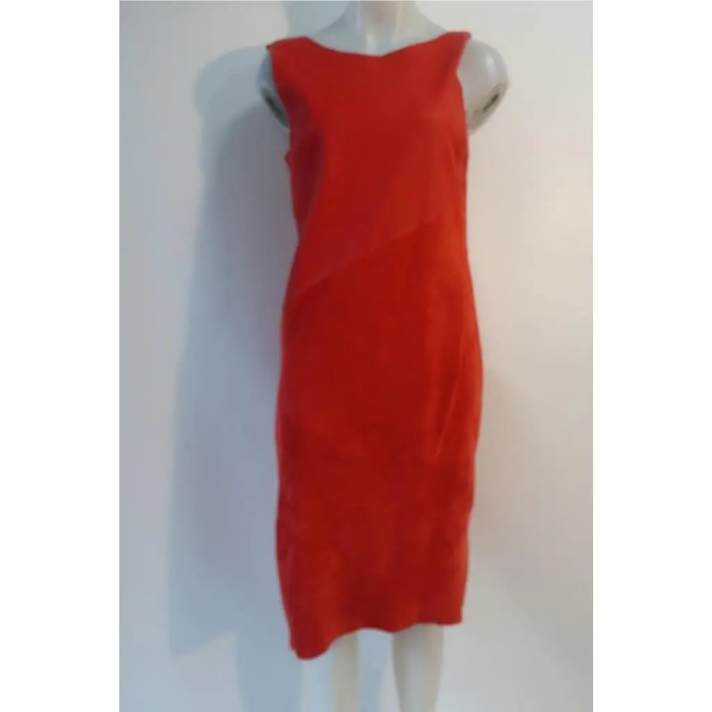 Womens Rag Bone Red Leather Suede Sleeveless Sheath Pencil Gracie Dress 8