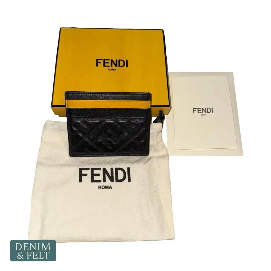 Fendi Black Yellow Forever Fendi Leather Logo Card Holder Wallet Designer