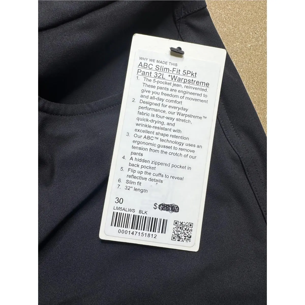 Lululemon clothing - ABC Slim-Fit 5-Pocket Pant 32L Warpstreme - Black 5