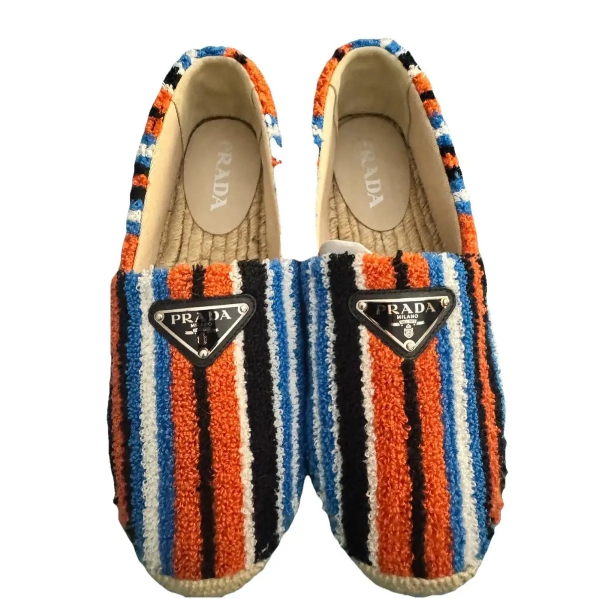 Prada Spugna Baiadera Espadrilles Multicolor Stripe Arancio 1S840M Size 38