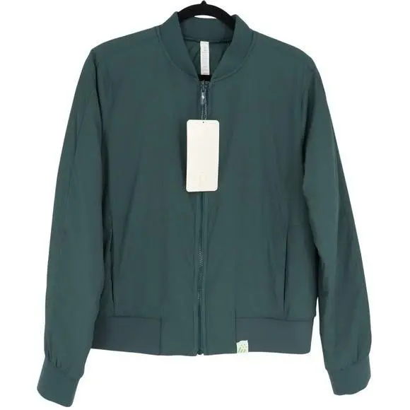 Lululemon Non Stop Bomber Jacket Women`s Size 12 Teal/mystic Green Reversible