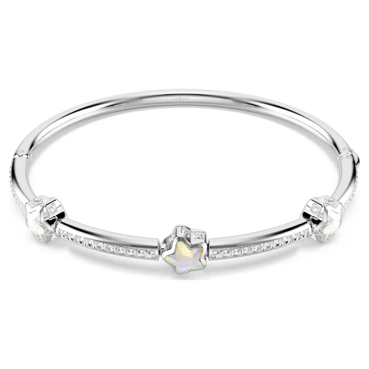 Chroma Bangle Mixed Cuts Star White Rhodium Plated 5754179 Size M by Swarovski