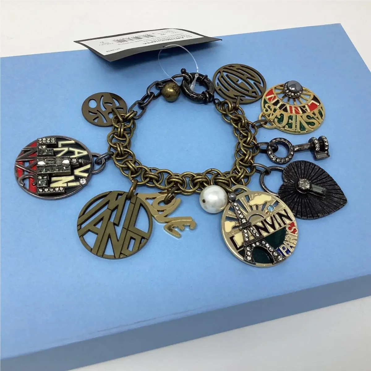 Lanvin Paris Charm Bracelet Archive Travel Swarovski Enamel Mixed Metals