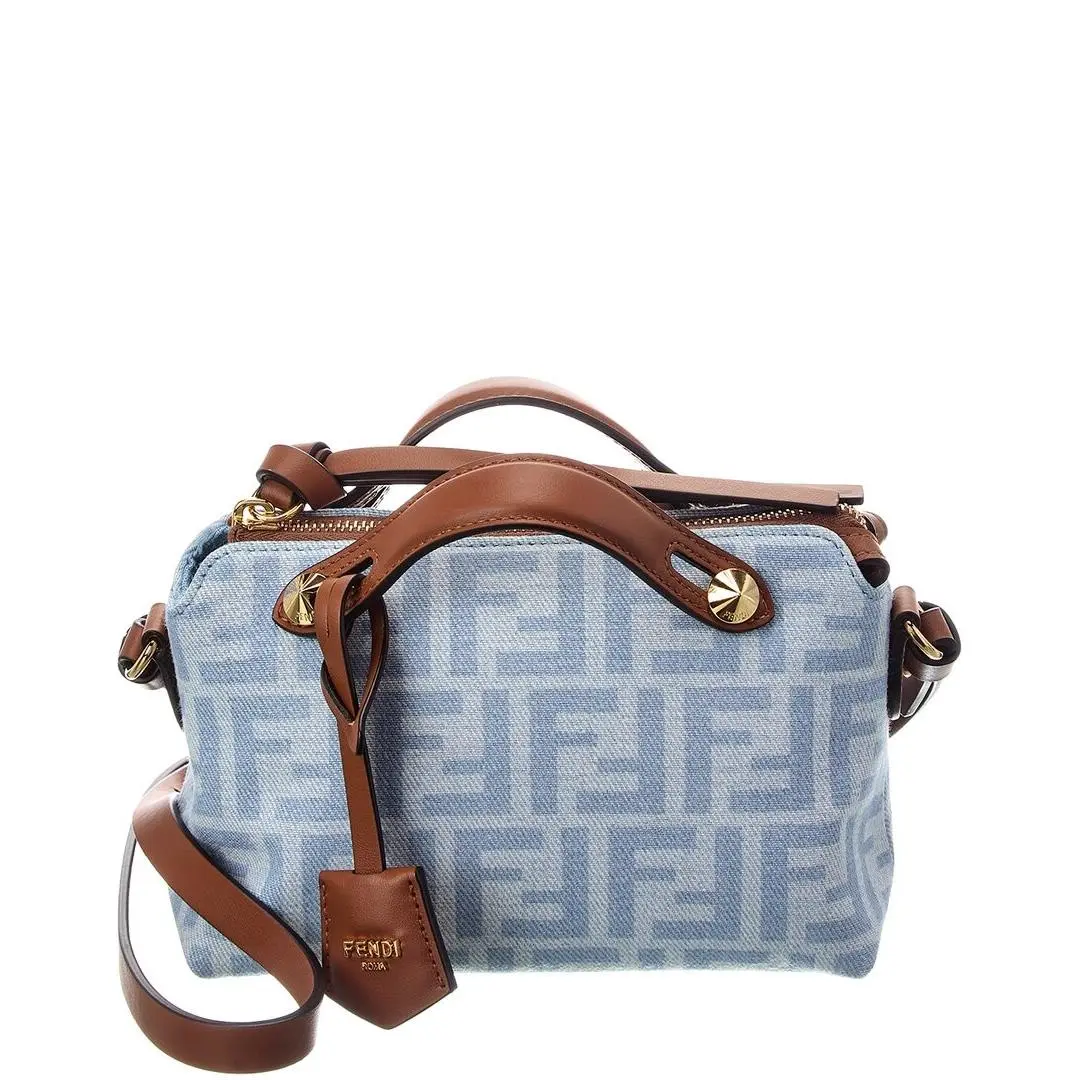 Fendi By The Way Soft Mini Ff Denim Leather Satchel Women`s Blue
