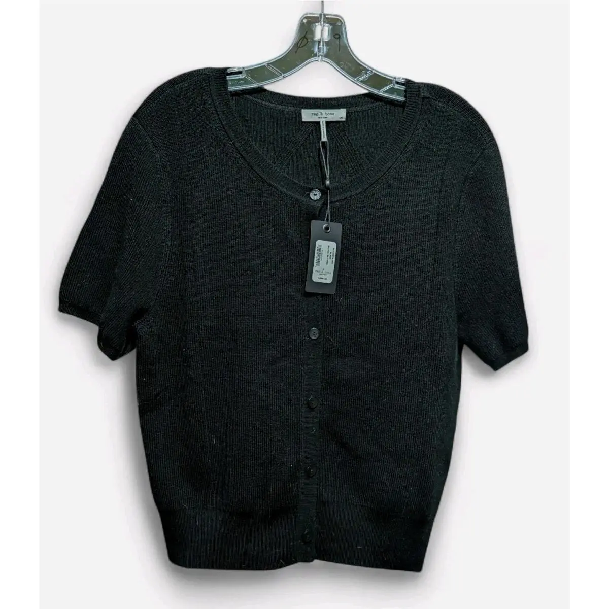 Rag Bone Black Wool Blend Short Sleeve Cardigan Womens L