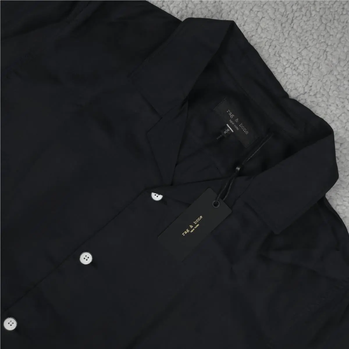Rag Bone Camp Shirt Men`s M Black Modal Resort Alan Shirt Old Money