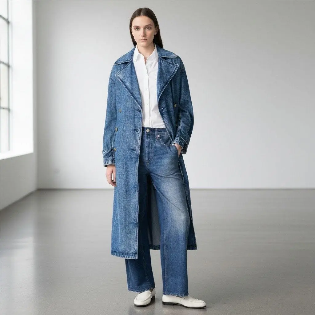 Rag Bone Featherweight Alora Trench Coat Womens M Blue Classic Preppy 90s