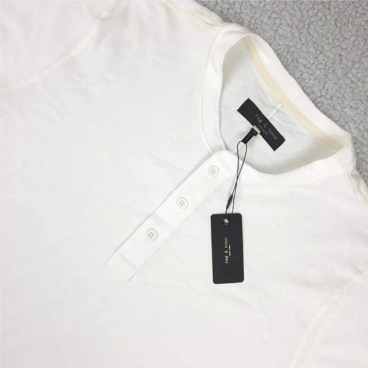 Rag Bone Classic Slub Jersey Henley Men`s 2XL Solid White Preppy