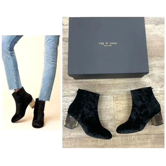 Rag Bone Drea Black Velvet Clear Block Boots Size:40 US 10