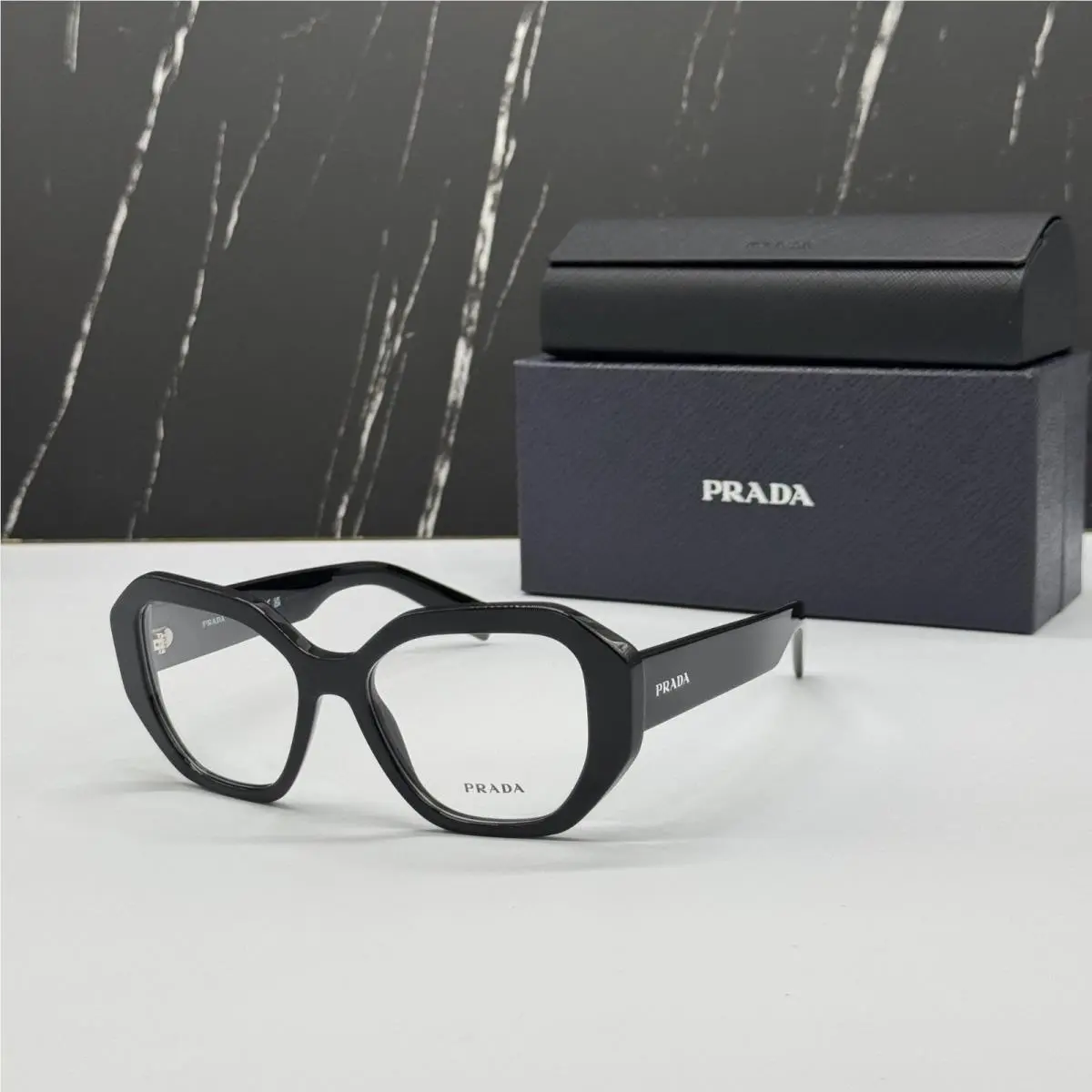 Prada PRA07V 1AB1O1 Women Black Geometric Eyeglasses PR A07V