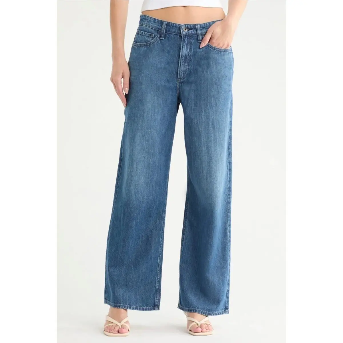 Rag Bone Lori Mid Rise Wide Leg Jeans Medium Wash Size 30 WDD24F2935OPME
