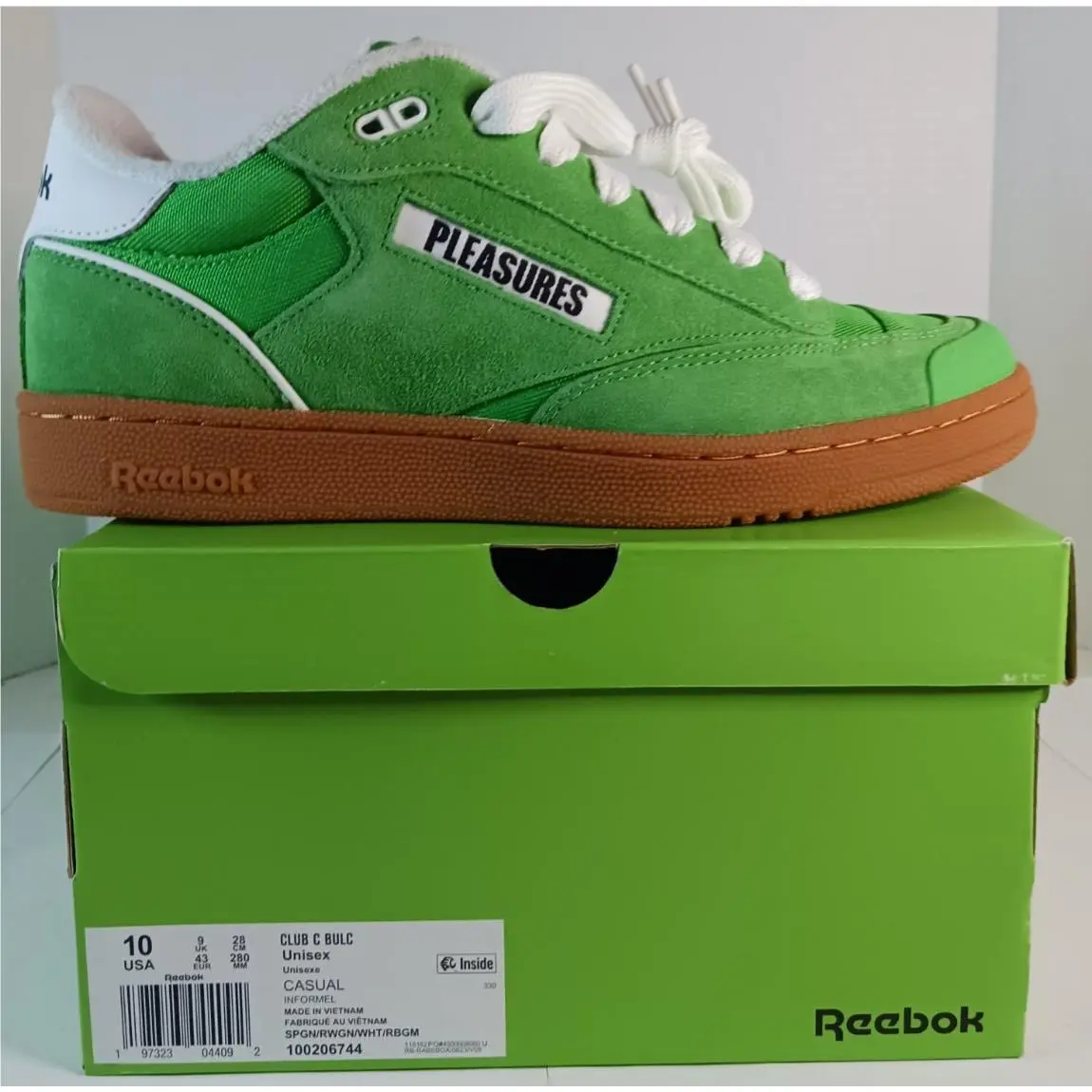 Reebok Club C Bulc X Pleasures Green Skate Sneakers Shoes Mens 10 US