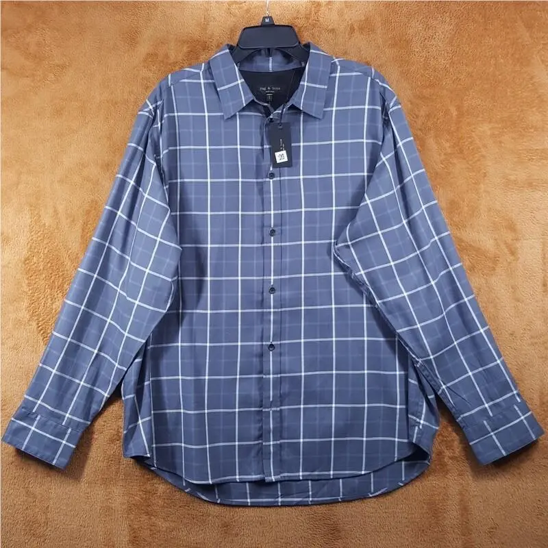 Rag Bone Shirt Mens Large Grey Plaid Flannel Oversize Lightweight Matthew