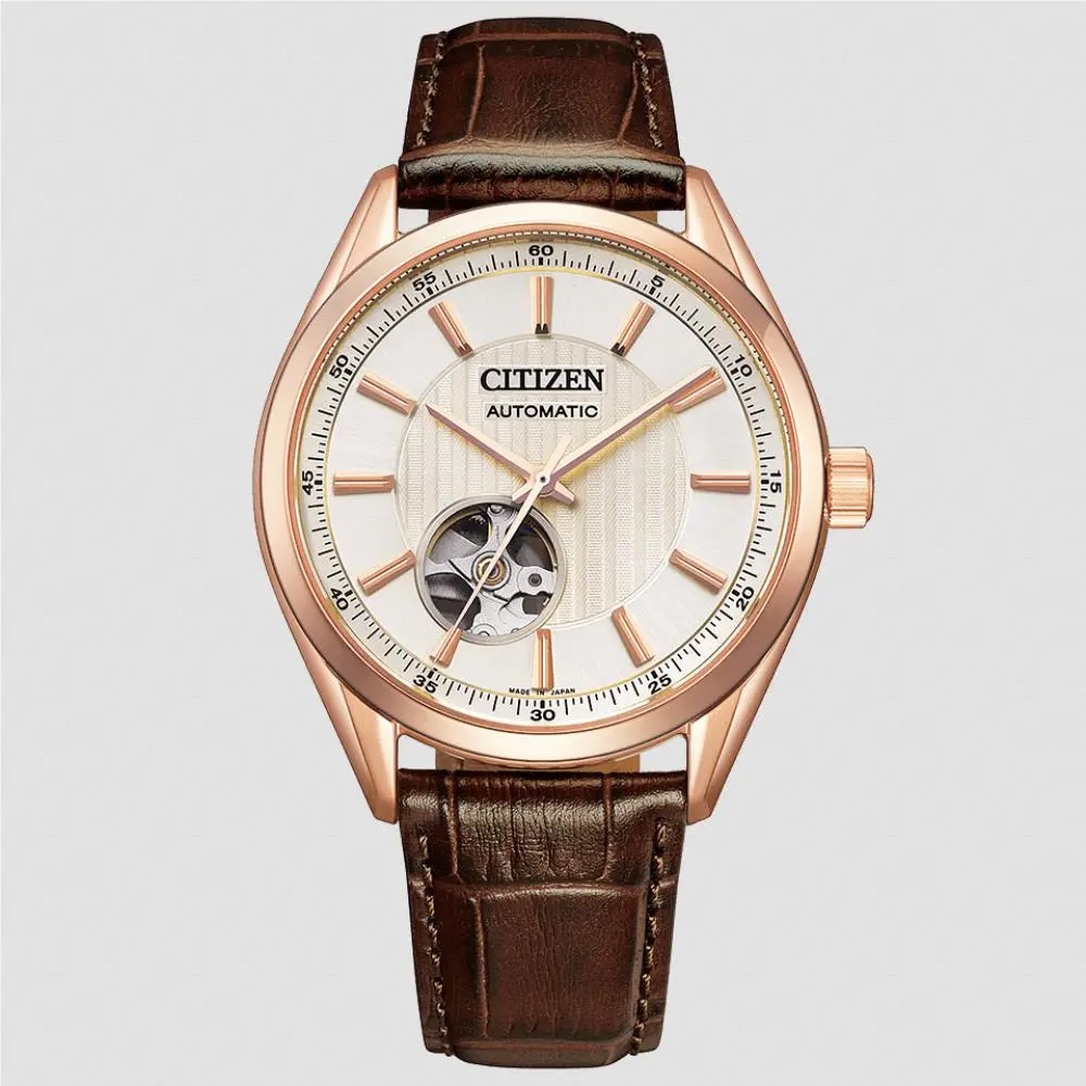 Citizen Men`s Automatic Mechanical NH9112-19A Rose Gold Tone Beige Dial Watch