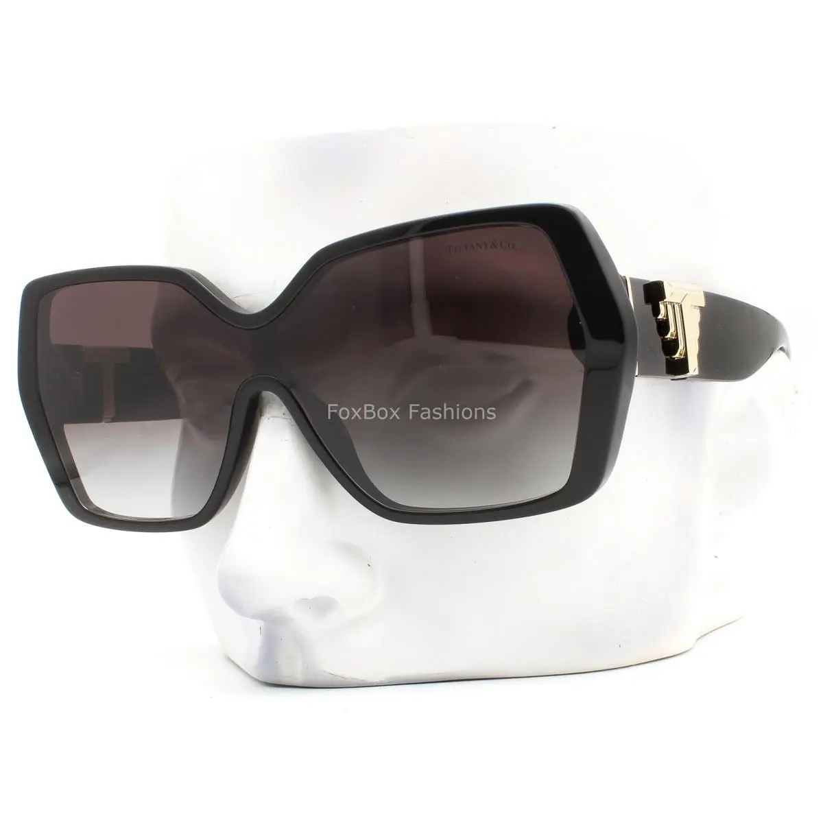 Tiffany Shield Sunglasses TF 4219 8001/3C Polished Black Pale Gold with Case