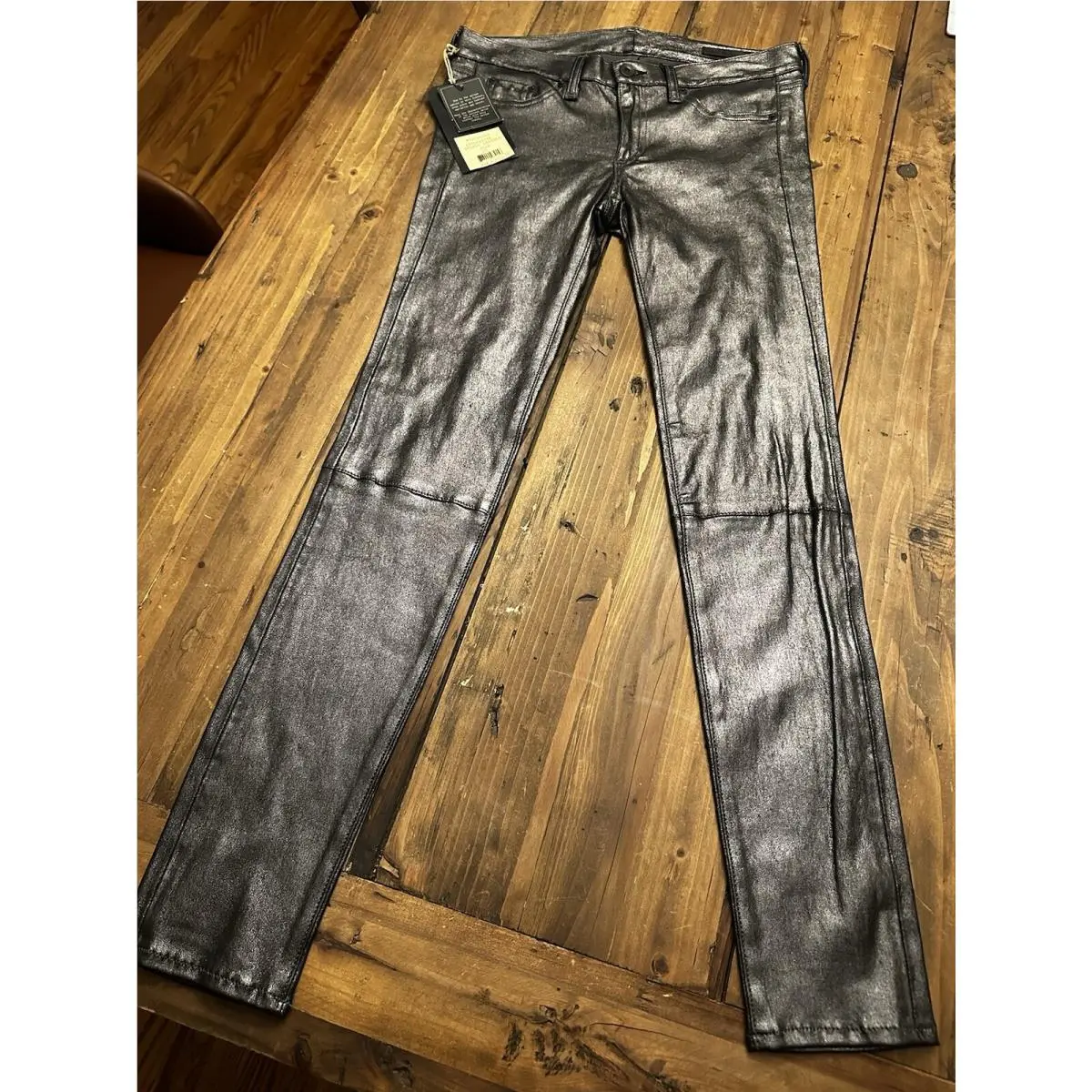 Rag Bone Size 27 Leather Skinny Pants Jeans Anthracite Black Trouser Lamb