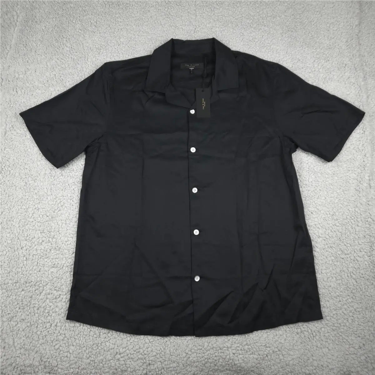 Rag Bone Camp Shirt Men`s L Black Modal Resort Alan Shirt Old Money