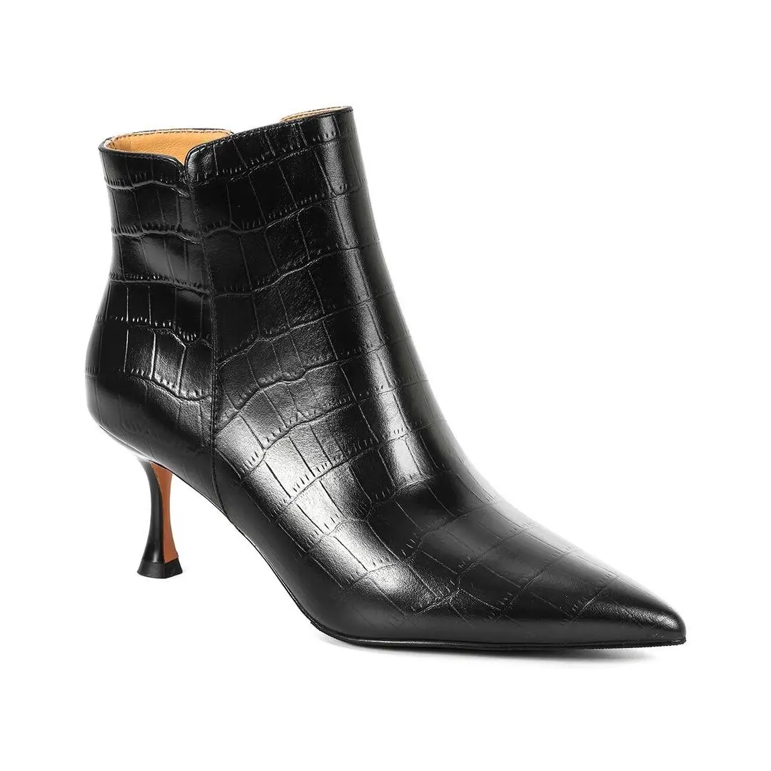 Tiffany Fred Paris Embossed Leather Bootie Women`s Black 38