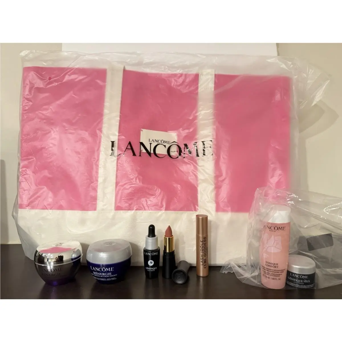 Lancome Pink Canvas Tote Makeup Skincare Gift Bundle 8pc Set
