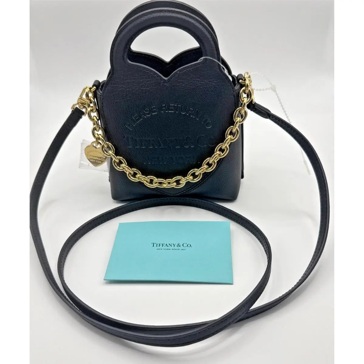 Tiffany Co. Return to Tiffany Black Micro Heart Bag Gold Cha by Tiffany & Co.