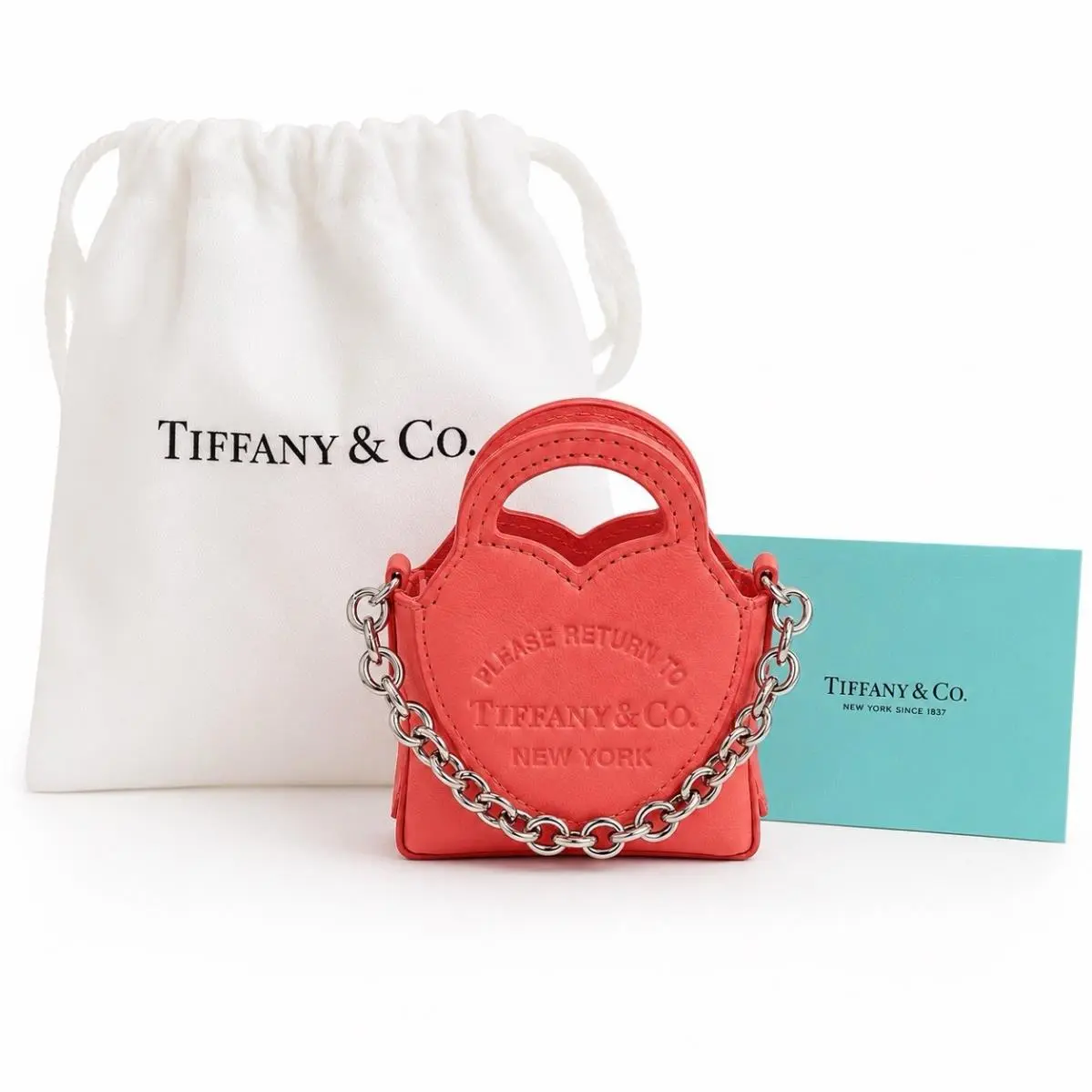 Tiffany Co “please Return to York”nano Tote / Bag Charm Coral Pink Leather