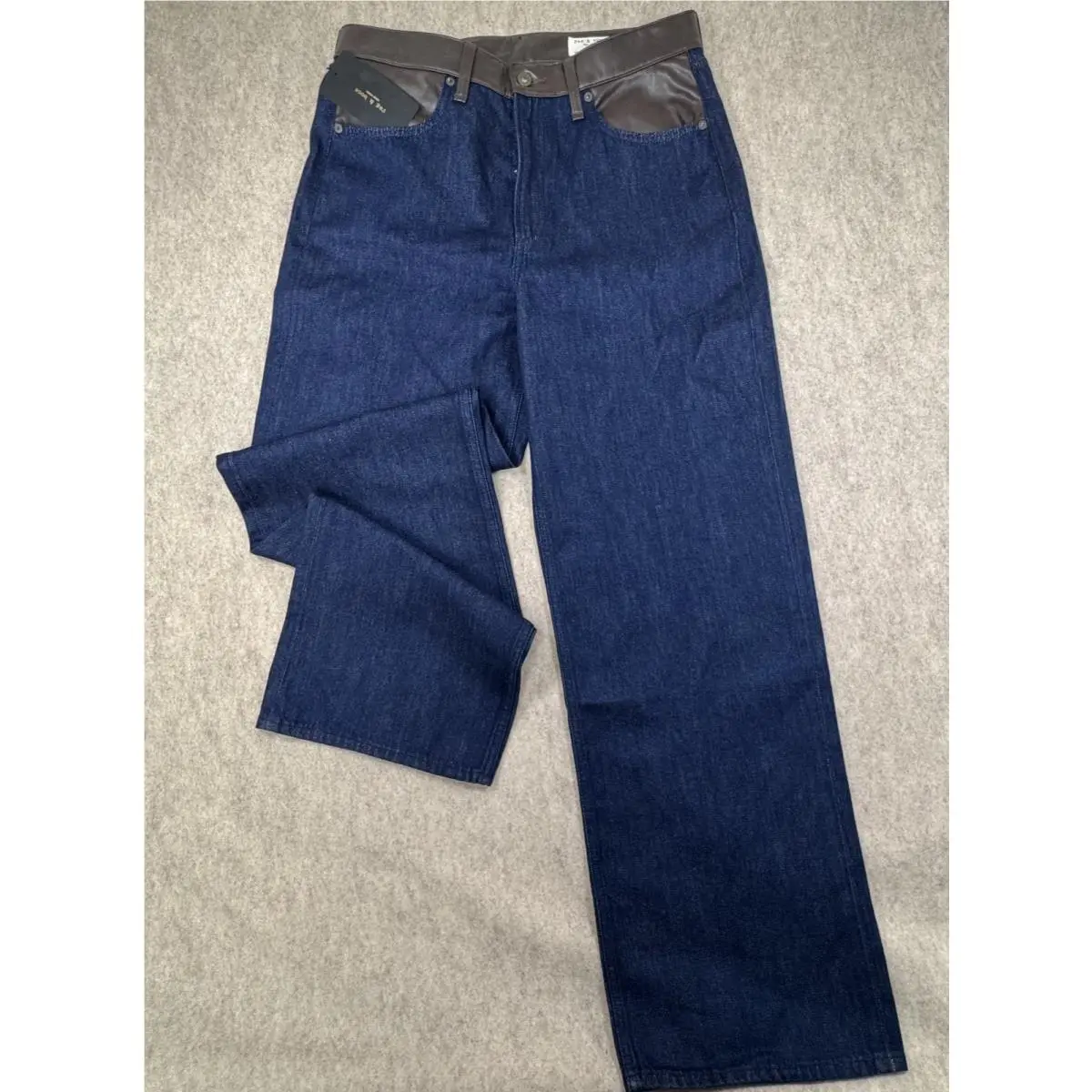 Rag Bone Lori Mid-rise Wide Leg Jeans Dark Rinse Leather Trim Size 30