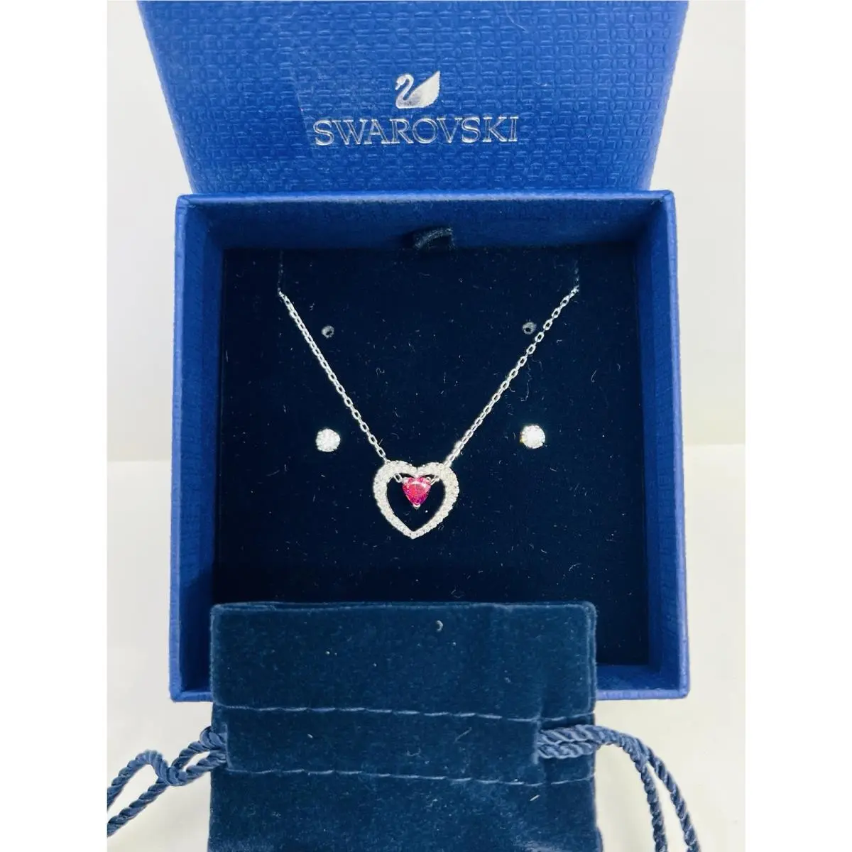 Swarovski Crystal Rhodium Dangle Pink Heart In A Heart Pendant Diamond Earring