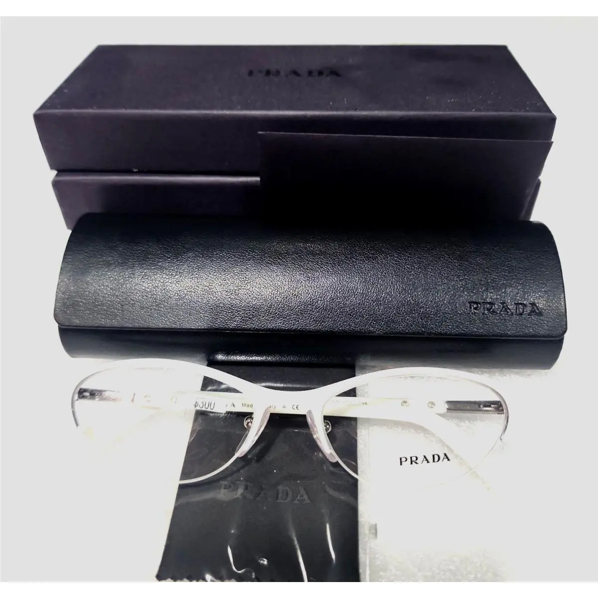 Prada VPR54P Lar 101 Sm White Oval Cat Eyes Eyeglasses 51-17 135 Box Case