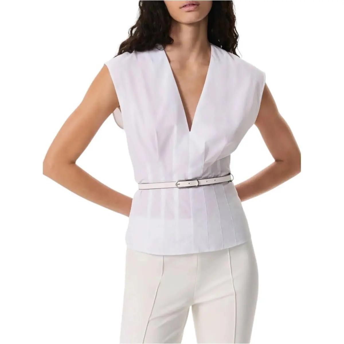 Rag Bone Ines Poplin Pleated White Cotton Sleeveless Top S / 4