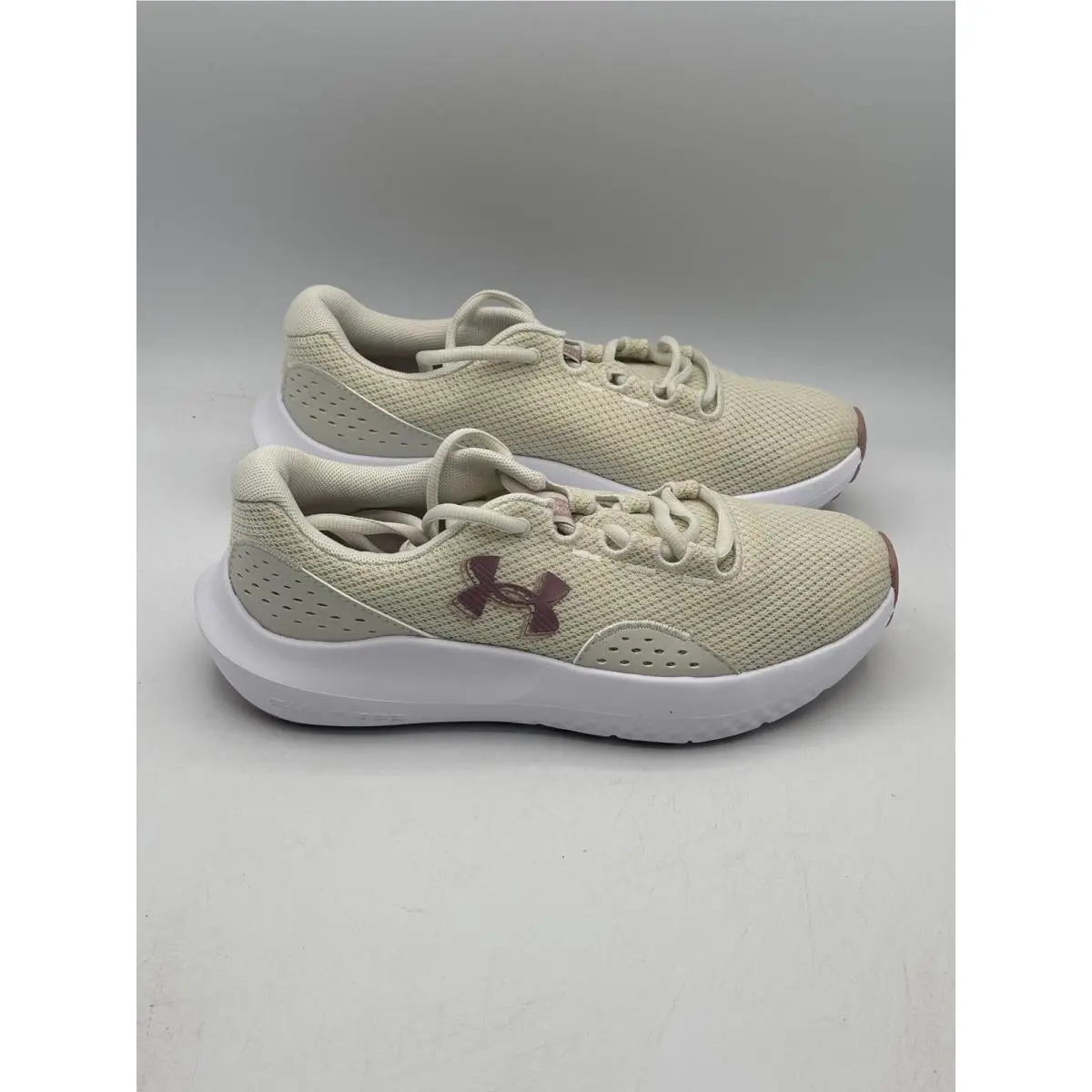 Under Armour Charged Surge 4 Women 6.5 White Pink Mesh Running Shoes 3027007-110