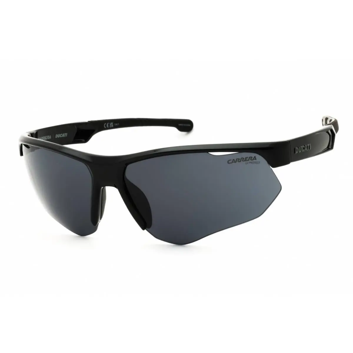 Carrera Men`s Sunglasses Black Plastic Wraparound Half Rim Carduc 044/S 0807 IR - Frame: Black, Lens: Grey