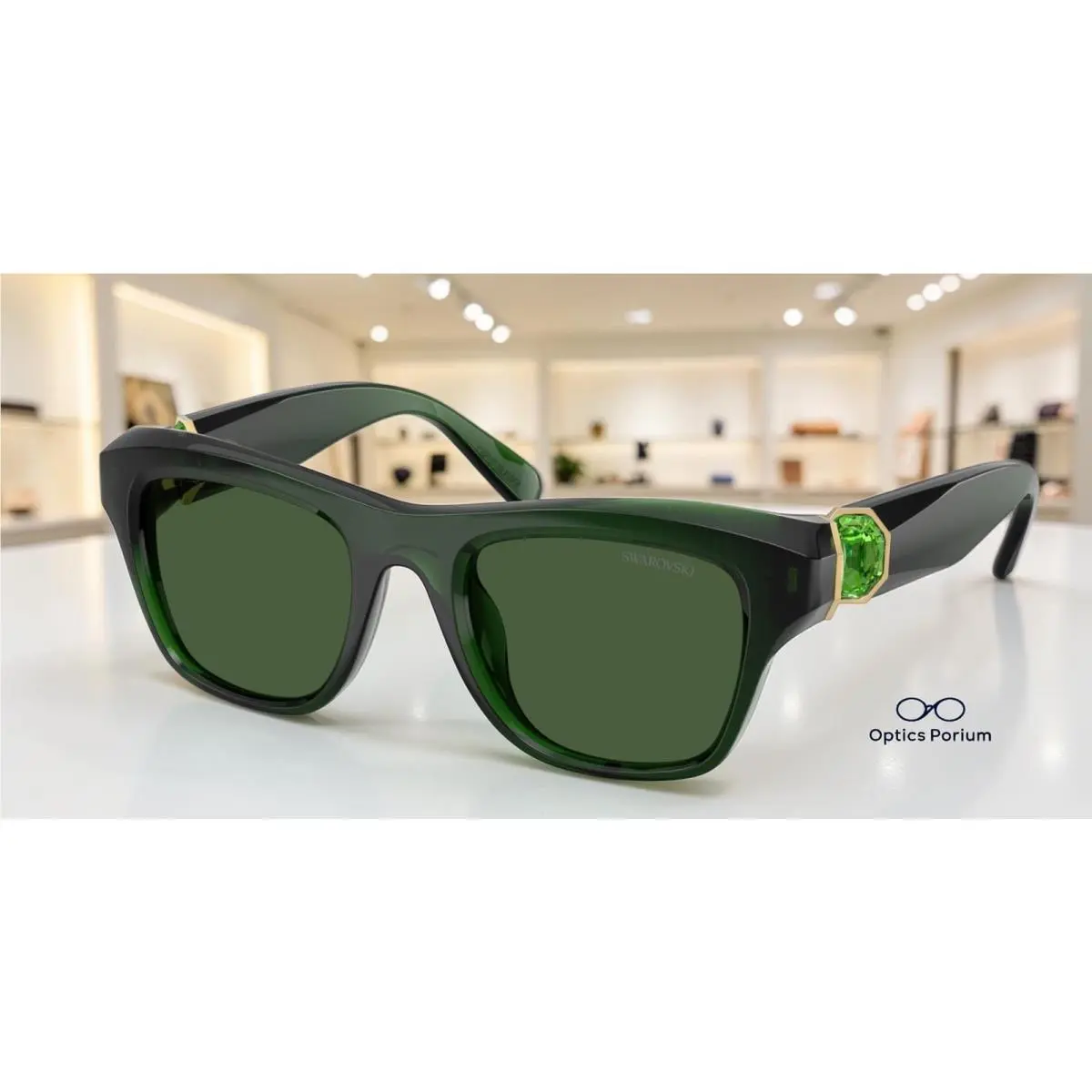 Swarovski SK6056U 108171 Milky Dark Green Dark Green 50 mm Women`s Sunglasses