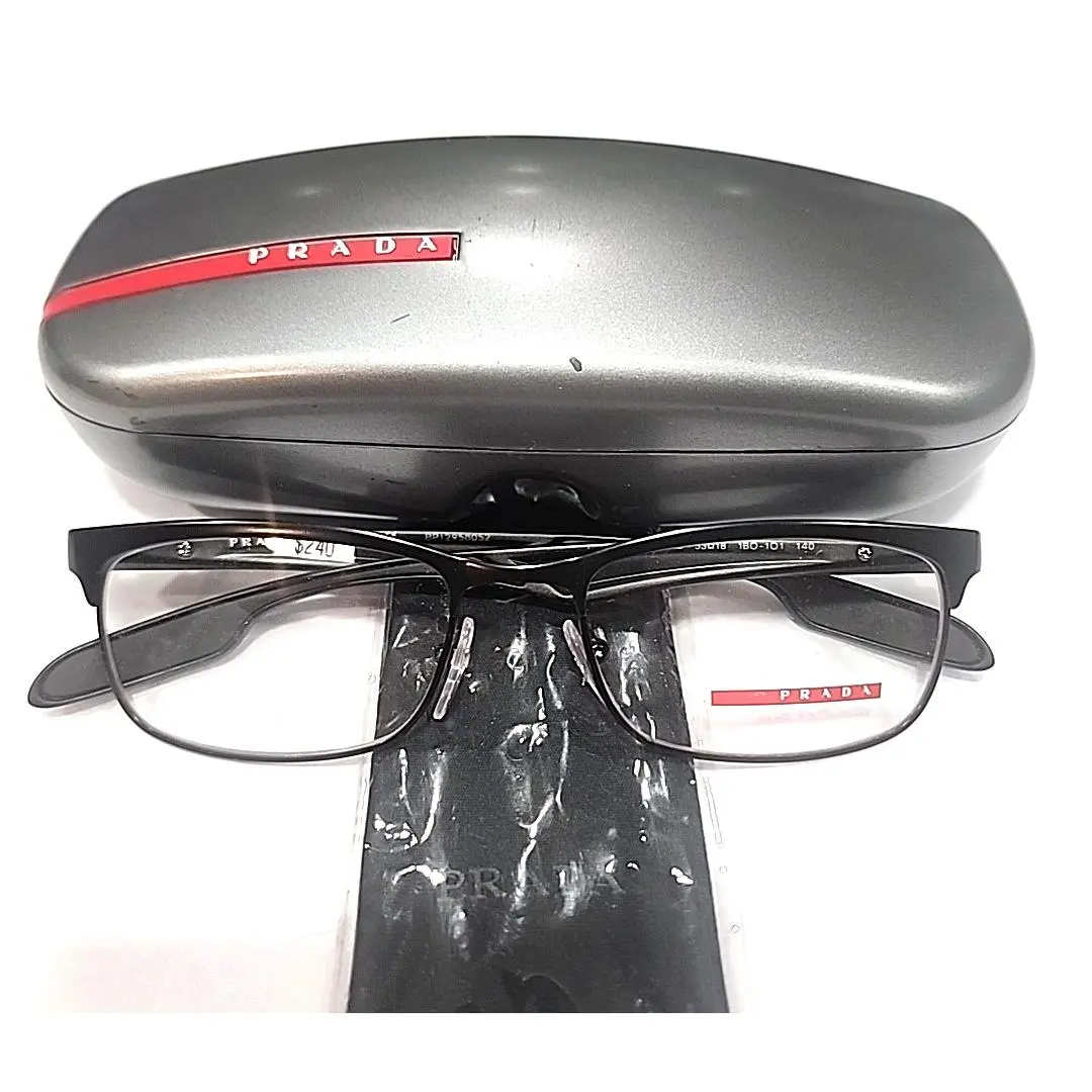 Prada VPS54D Ibo 101 Black Rectangle Eyeglasses 53-18 140 Case Cloth