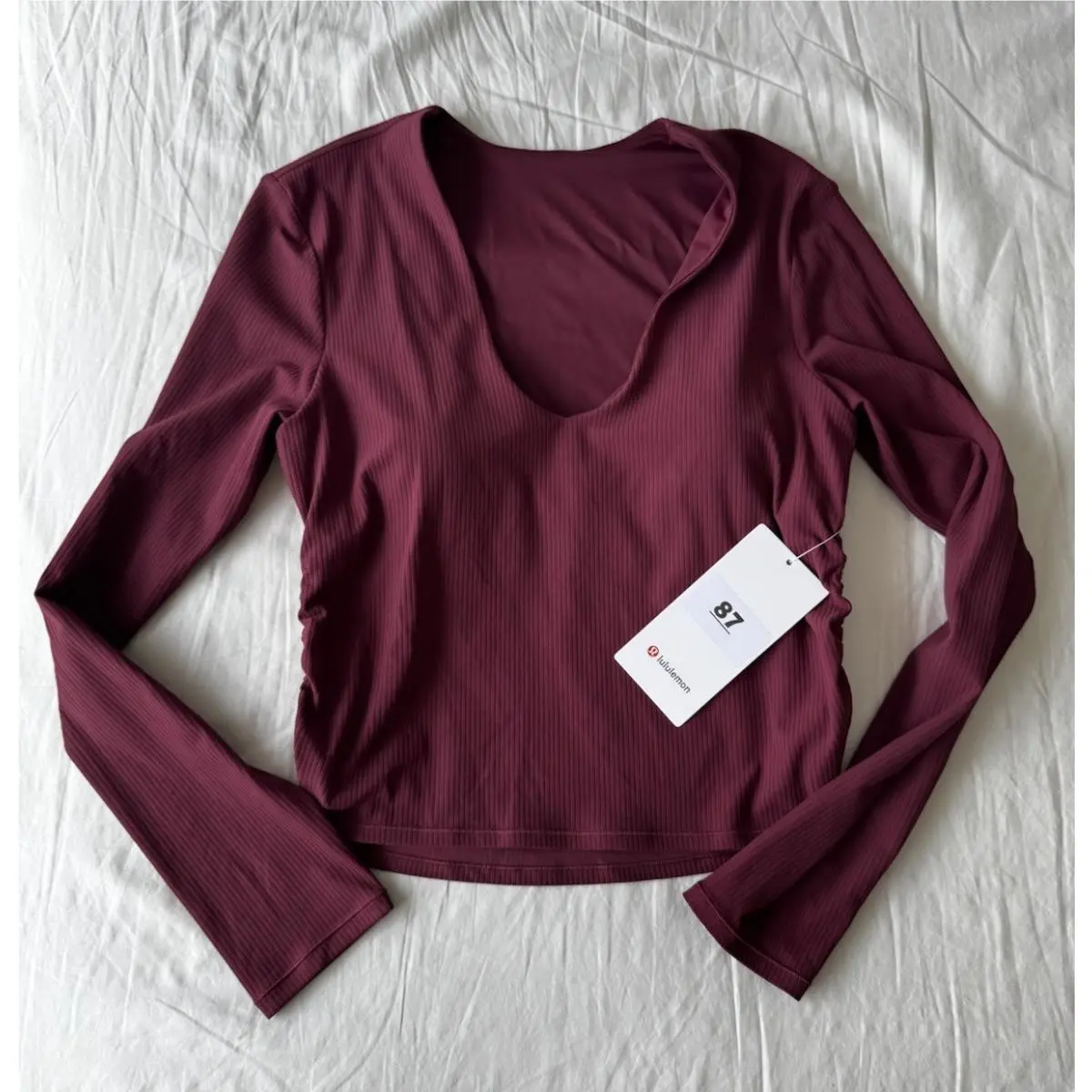 Lululemon All It Takes V-neck LS Sz 12 Rib Nulu Top Burgundy Bay