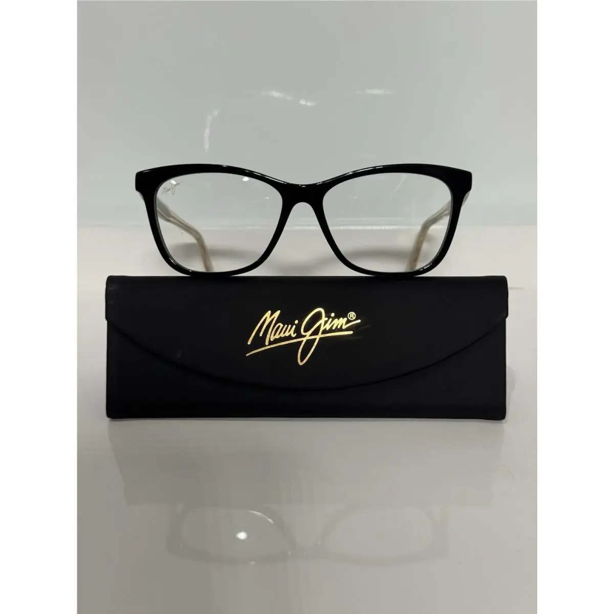 Maui Jim MJO2122-02 Black Cat Eye Acetate Silver Metal Temples Eyeglasses 53mm