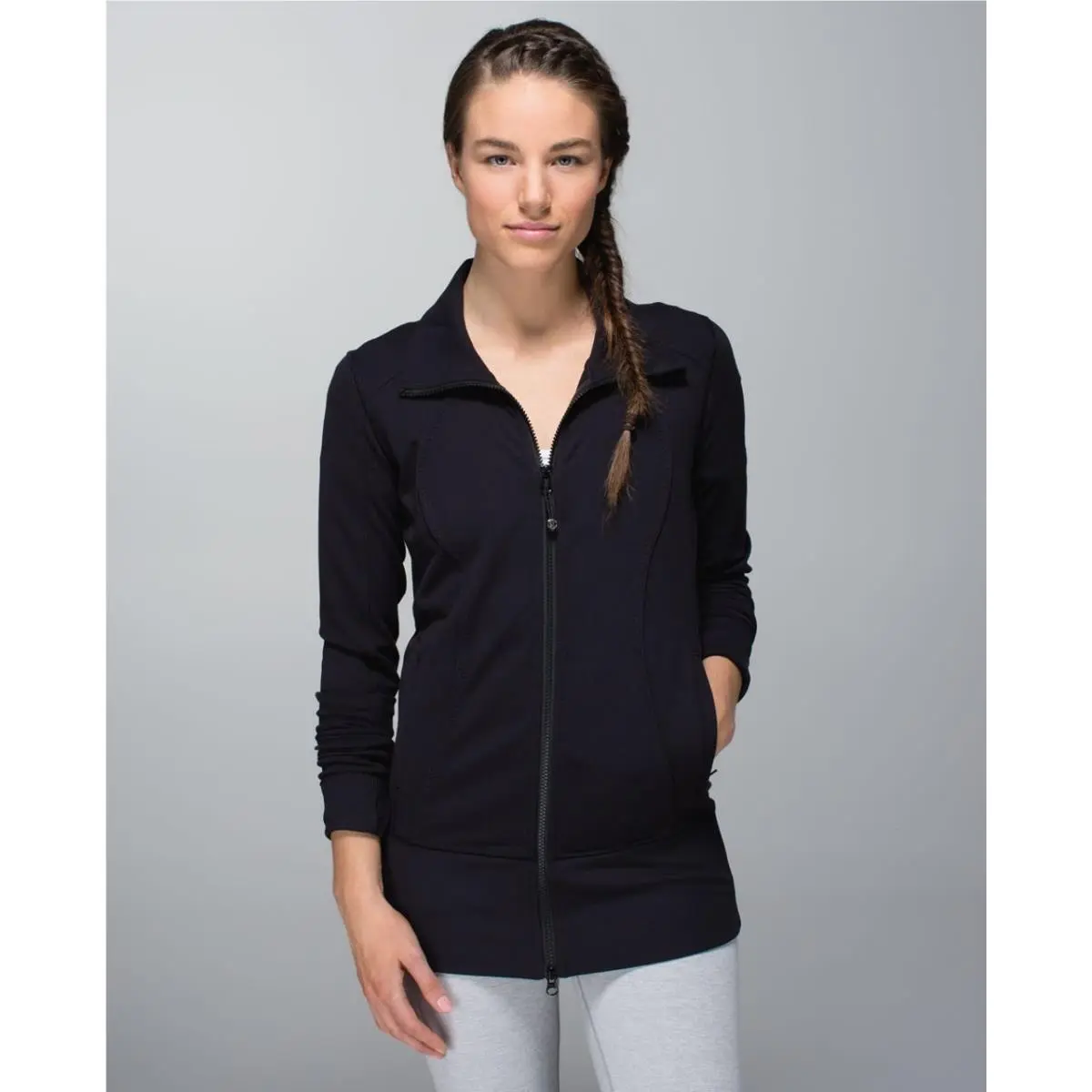 Lululemon Asana Ladies Black Athletic Jacket Brushed Luon Zip Front Jacket Sz 8