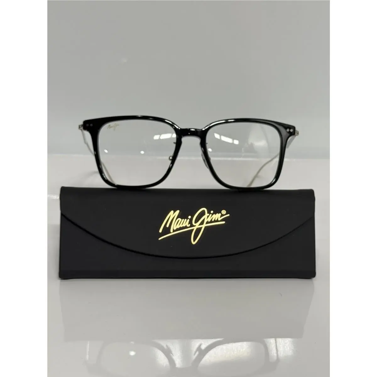Maui Jim MJO2237-02 Black Square Acetate Silver Titanium Temples Eyeglasses