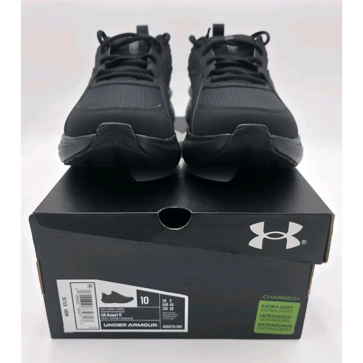 Under Armour Charged Assert 11 Shoes Mens Size 10 Black Running Sneaker Training
