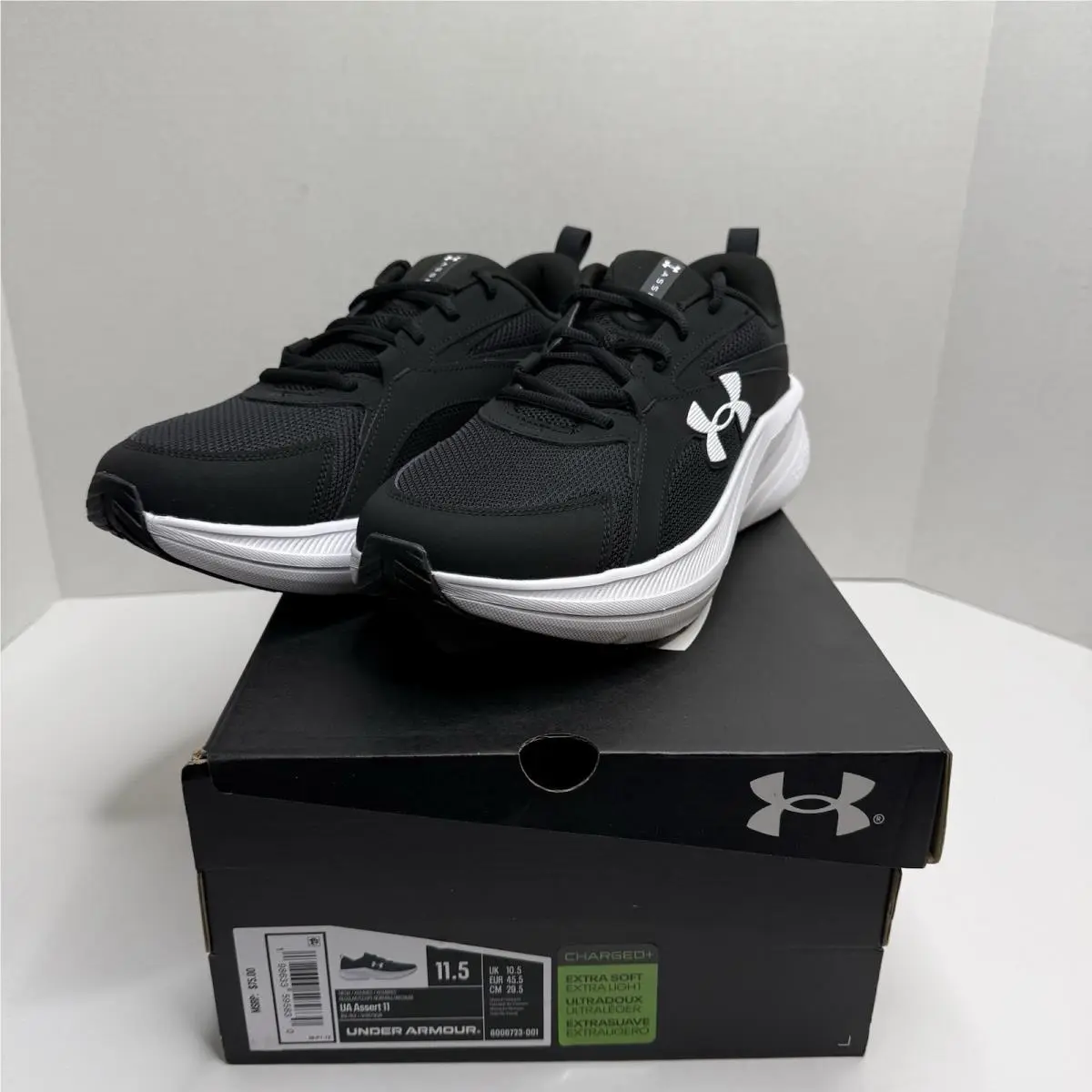 Under Armour UA Charged+ Assert 11 Men’s Running Shoes Black White 11.5