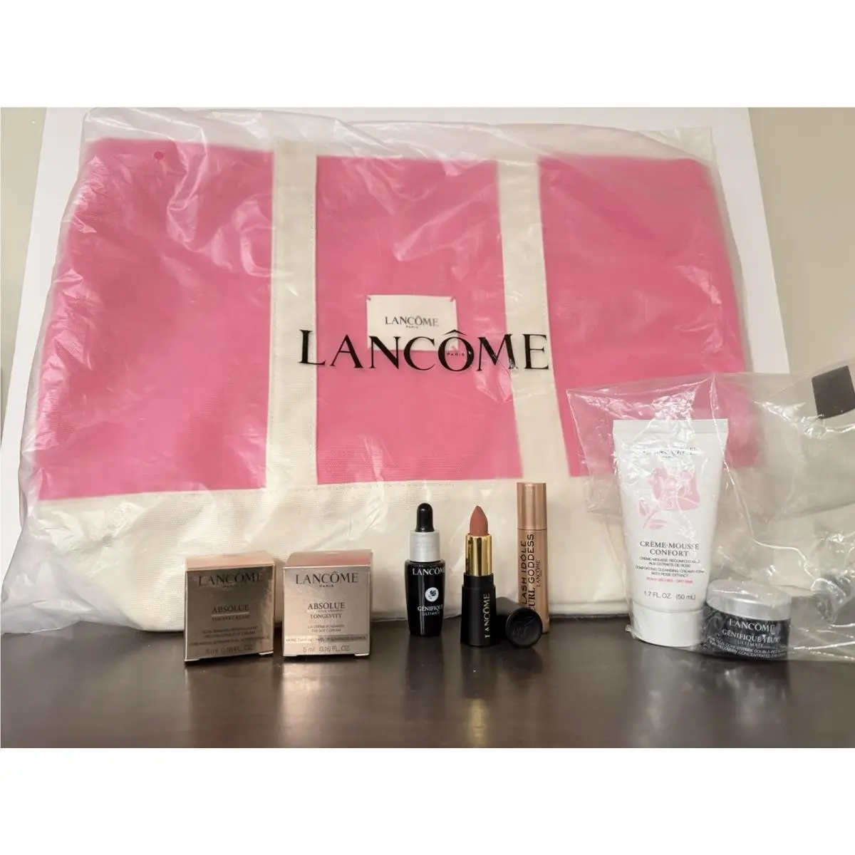 Lancome Pink Canvas Absolue Tote Makeup Skincare Gift Bundle 8pc Set