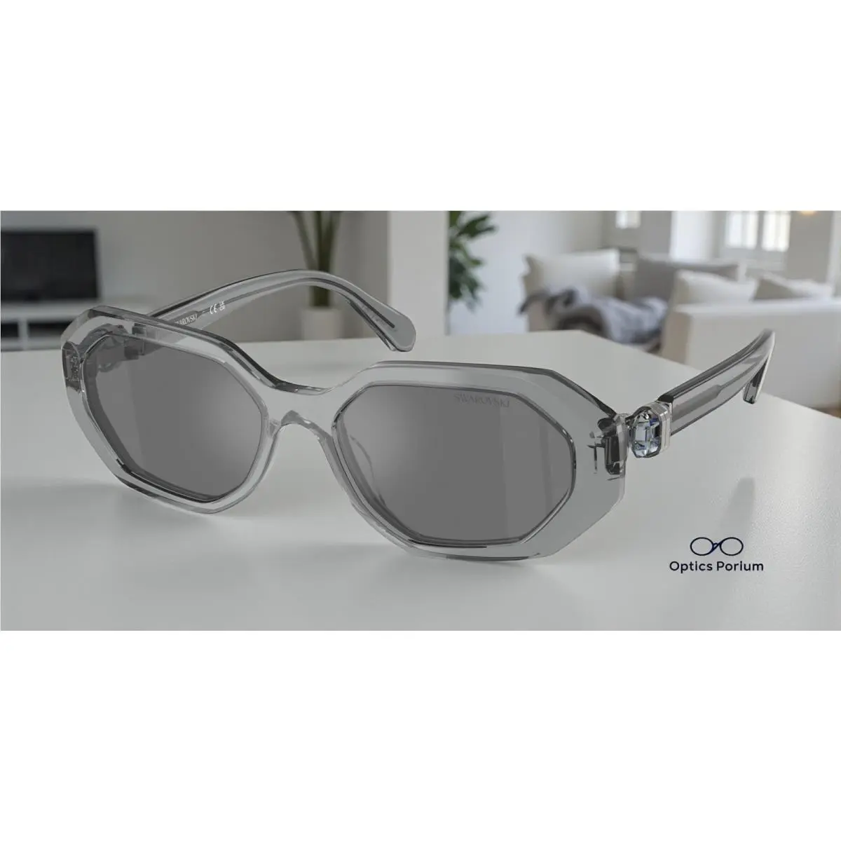 Swarovski SK6028 10626G Transparent Grey Grey Mirror Black 54mm Women Sunglasses