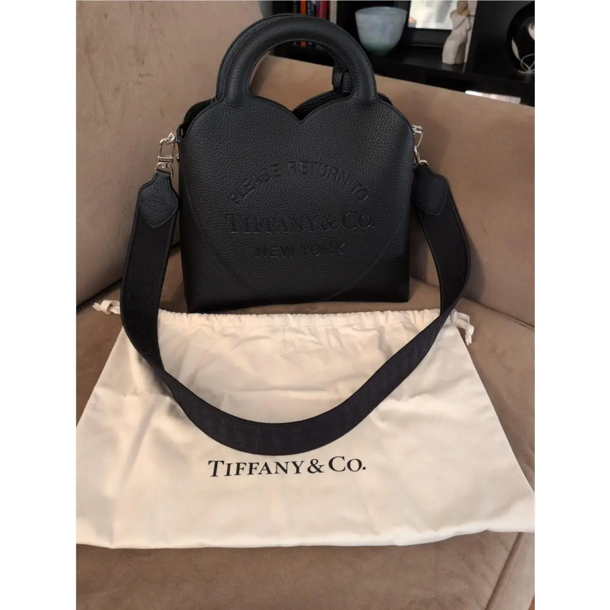Return to Tiffany Co. Tote Bag 2WAY Shoulder Hand Bag Rare Crossbody Black by Tiffany & Co.