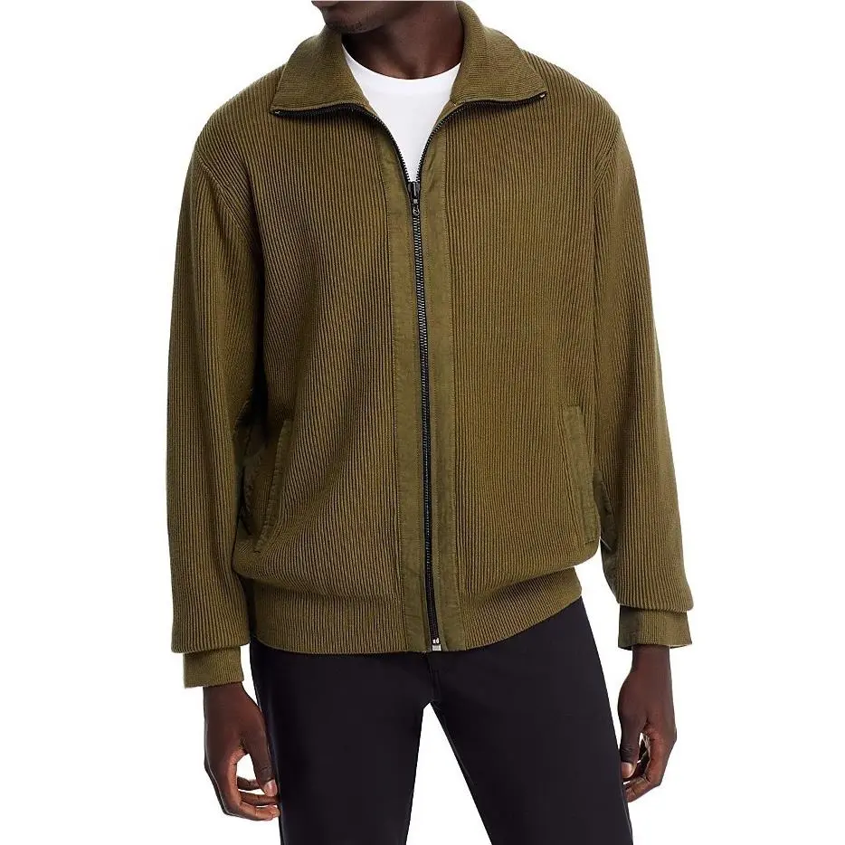 Rag Bone Sweater Mens Large Green Zip Up Rib Knit Washed Dexter Andrew