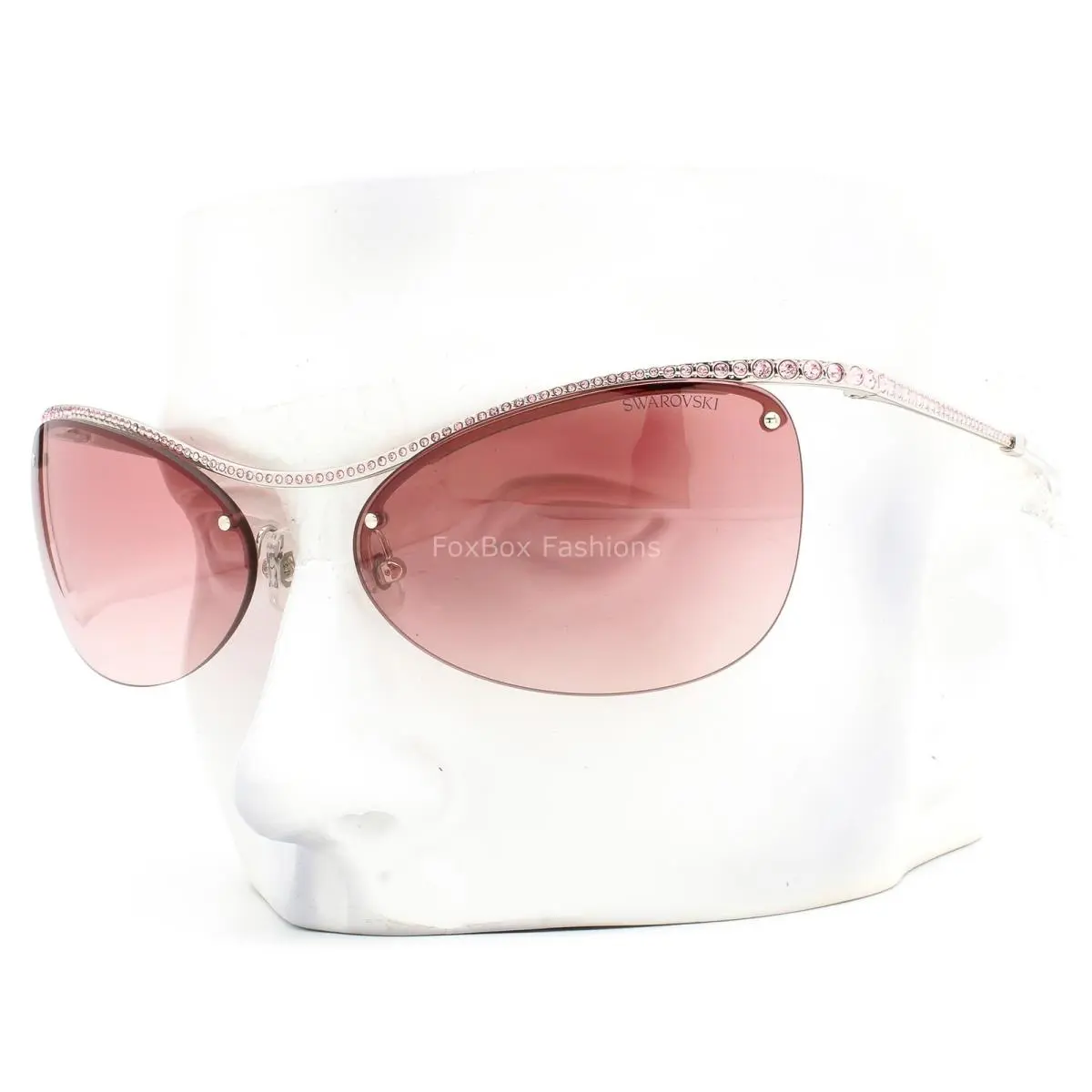 Swarovski Sunglasses Semi Rimless Silver Pink Crystals SK 7018 4001A5 with Case
