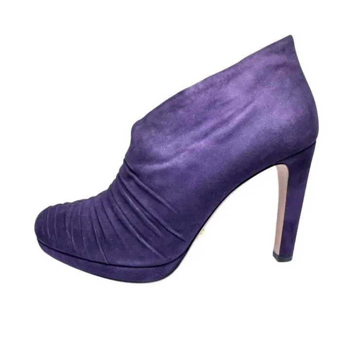Prada Camoscio Mora Purple Suede Platform Booties 39 US 8.5 Italy