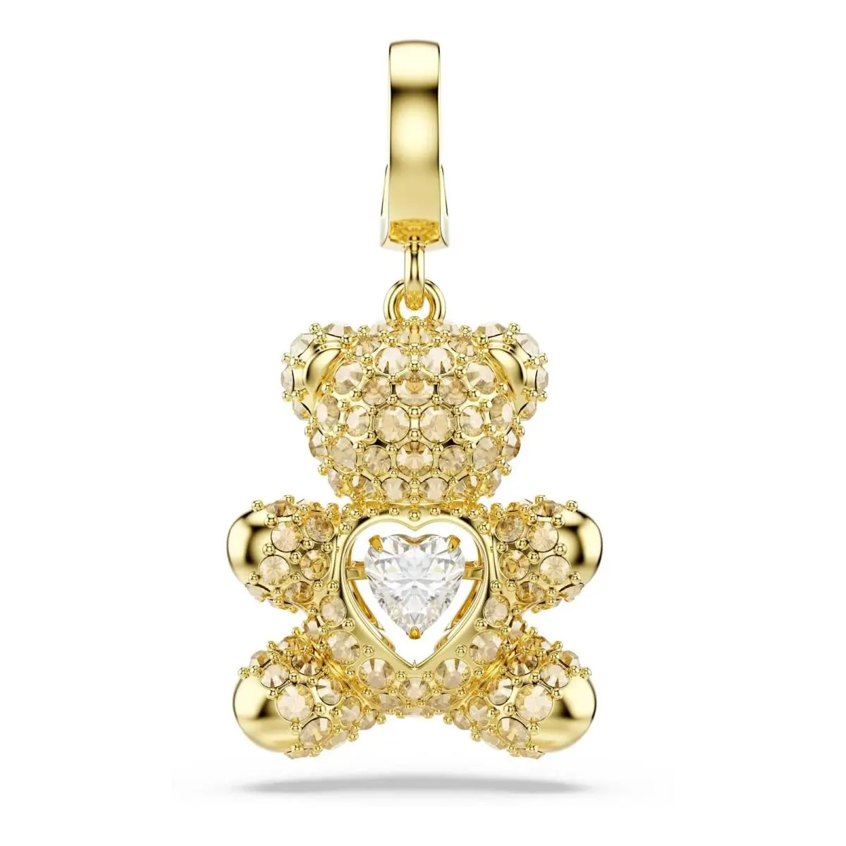 Idyllia Teddy Bear Charm Gold Tone Crystal Dancing Heart Stone 5743147 by Swarovski