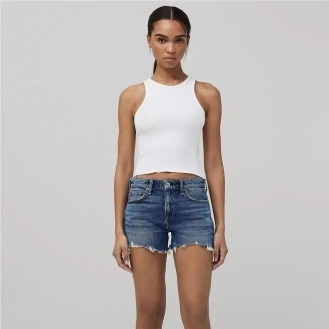 Rag Bone Dre Low Rise 3.5 Med Wash Blue Norwalk Denim Shorts Size 28